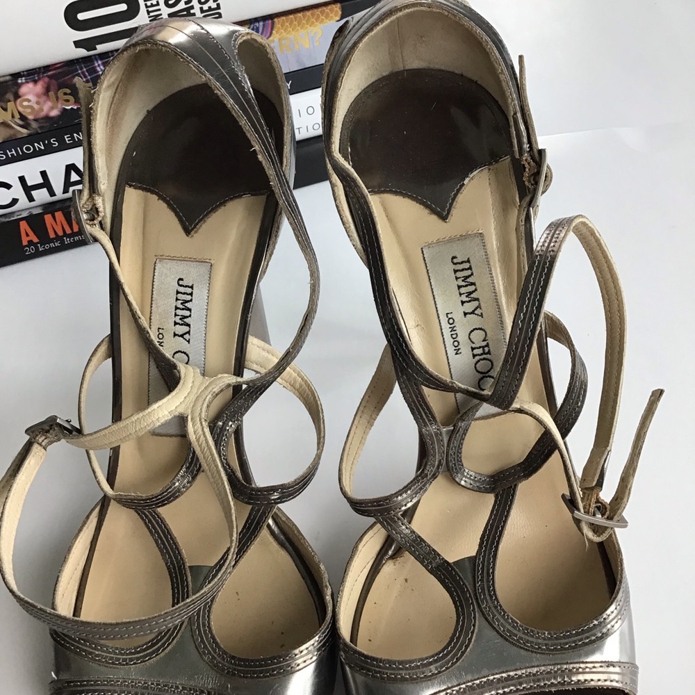 Jimmy Choo Heels 39.5 Silver Mirror Strappy Cage - Picture 5 of 12